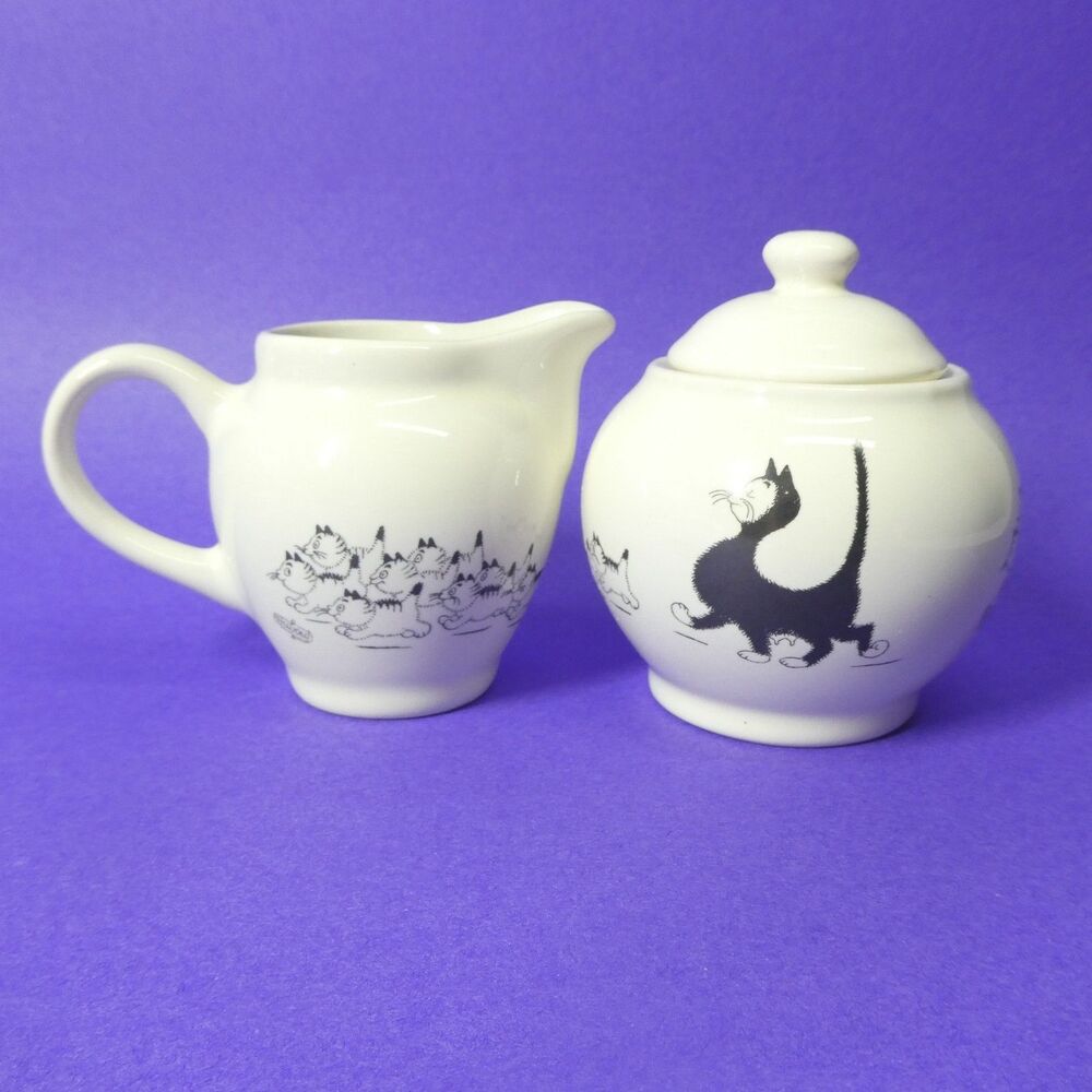 Cat Creamer & Sugar Ceramic Albert Dubout 2006 Editions Clouet France